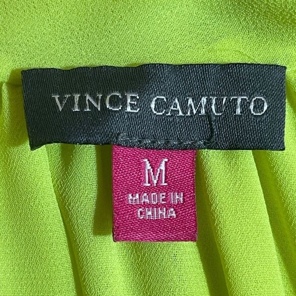 Vince Camuto Womens Tunic Top Blouse Medium Sleeveless Neon Yellow V-Neck - Picture 3 of 5